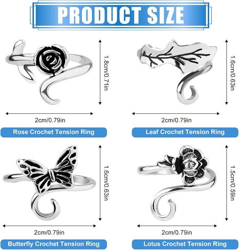 4pcs Crochet Ring, 0.79 Inch Width Adjustable Finger Crochet Hook 4 Styles Yarn Guide Ring Yarn Tension Holder Knitting Loop Ring Crochet Crafts Accessories Gift (Animal & Plant Styles) in Saudi Arabia