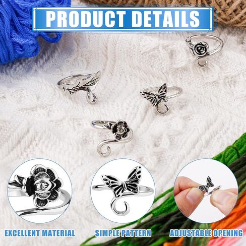 4pcs Crochet Ring, 0.79 Inch Width Adjustable Finger Crochet Hook 4 Styles Yarn Guide Ring Yarn Tension Holder Knitting Loop Ring Crochet Crafts Accessories Gift (Animal & Plant Styles) in Saudi Arabia