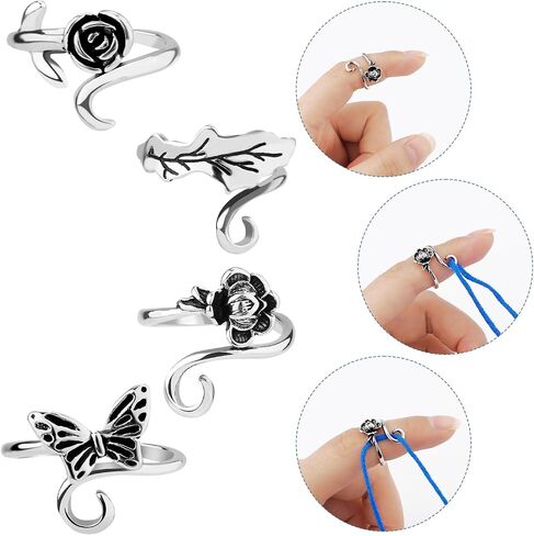 4pcs Crochet Ring, 0.79 Inch Width Adjustable Finger Crochet Hook 4 Styles Yarn Guide Ring Yarn Tension Holder Knitting Loop Ring Crochet Crafts Accessories Gift (Animal & Plant Styles) in Saudi Arabia