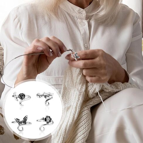4pcs Crochet Ring, 0.79 Inch Width Adjustable Finger Crochet Hook 4 Styles Yarn Guide Ring Yarn Tension Holder Knitting Loop Ring Crochet Crafts Accessories Gift (Animal & Plant Styles) in Saudi Arabia