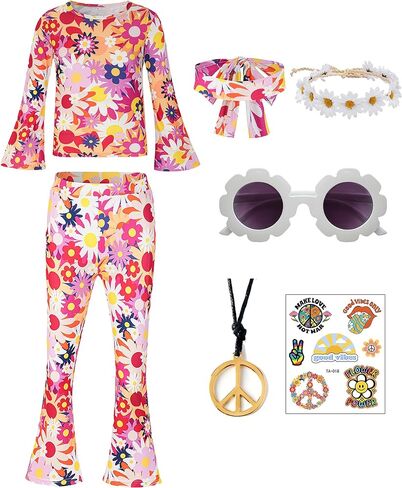 أزياء الهالوين للفتيات 2024، أزياء الستينيات والسبعينيات من القرن الماضي هيبي ديسكو للأطفال in Kuwait