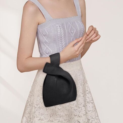 Small Crochet Knit Tote Wrist Bag, Portable Knot Sleeve Handle Bag Cute Wristlet Pouch Purse for Women in Saudi Arabia