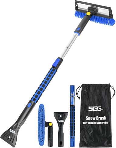 SEG Direct 39" Extendable Snow Brush with Squeegee Ice Scraper Telescoping Foam Grip for Car Truck SUV MPV Light Weight Anti-Freeze Extreme Durability Black and Blue in Kuwait