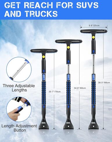 SEG Direct 39" Extendable Snow Brush with Squeegee Ice Scraper Telescoping Foam Grip for Car Truck SUV MPV Light Weight Anti-Freeze Extreme Durability Black and Blue in Kuwait