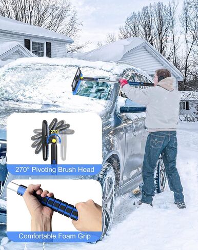 SEG Direct 39" Extendable Snow Brush with Squeegee Ice Scraper Telescoping Foam Grip for Car Truck SUV MPV Light Weight Anti-Freeze Extreme Durability Black and Blue in Kuwait