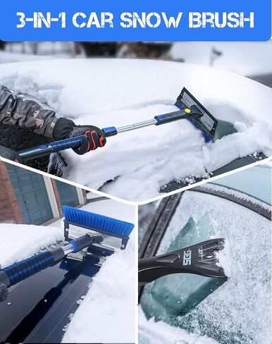 SEG Direct 39" Extendable Snow Brush with Squeegee Ice Scraper Telescoping Foam Grip for Car Truck SUV MPV Light Weight Anti-Freeze Extreme Durability Black and Blue in Kuwait