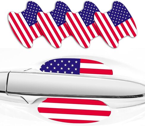 4 PCS Car Door Bowl Protector, 3.34" x 3.74" American Flag Car Door Handle Anti-Scratch Sticker, Door Side Paint Self-Adhesive Protection Film, Universal for Car SUV Exterior Accessory (Red) in Saudi Arabia