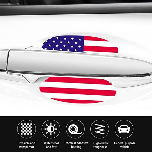 4 PCS Car Door Bowl Protector, 3.34" x 3.74" American Flag Car Door Handle Anti-Scratch Sticker, Door Side Paint Self-Adhesive Protection Film, Universal for Car SUV Exterior Accessory (Red) in Saudi Arabia