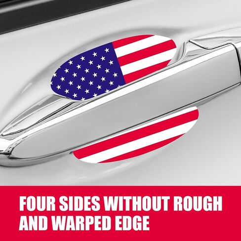 4 PCS Car Door Bowl Protector, 3.34" x 3.74" American Flag Car Door Handle Anti-Scratch Sticker, Door Side Paint Self-Adhesive Protection Film, Universal for Car SUV Exterior Accessory (Red) in Saudi Arabia