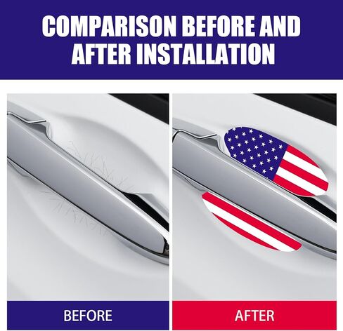 4 PCS Car Door Bowl Protector, 3.34" x 3.74" American Flag Car Door Handle Anti-Scratch Sticker, Door Side Paint Self-Adhesive Protection Film, Universal for Car SUV Exterior Accessory (Red) in Saudi Arabia