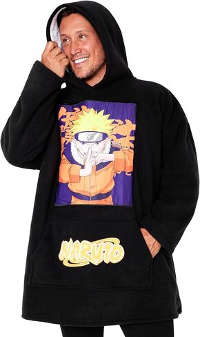 Naruto Blanket Hoodie for Men and Teenagers - Cosy Oversized Fleece Hoodie One Size Sherpa Lined - Anime Gifts for Men in Kuwait