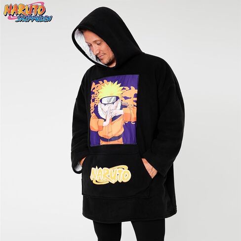 Naruto Blanket Hoodie for Men and Teenagers - Cosy Oversized Fleece Hoodie One Size Sherpa Lined - Anime Gifts for Men in Kuwait