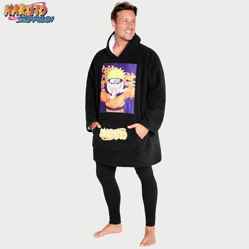 Naruto Blanket Hoodie for Men and Teenagers - Cosy Oversized Fleece Hoodie One Size Sherpa Lined - Anime Gifts for Men in Kuwait