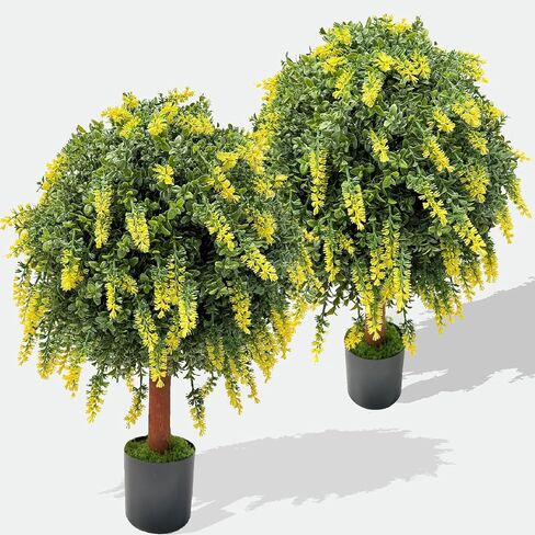 Set of 2 UV-Protected 26''T 18''D Artificial Topiary Trees, Realistic Greenery & Wheat Ears, Ideal for Indoor & Outdoor Decor, Perfect for Patios, Porches, Entryways in Saudi Arabia