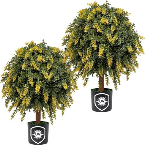 Set of 2 UV-Protected 26''T 18''D Artificial Topiary Trees, Realistic Greenery & Wheat Ears, Ideal for Indoor & Outdoor Decor, Perfect for Patios, Porches, Entryways in Saudi Arabia
