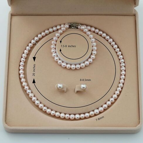 Freshwater Pearl Jewelry Set for Women, Includes Necklace, Bracelet, Earrings, White Pearl in Saudi Arabia