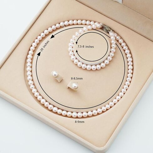 Freshwater Pearl Jewelry Set for Women, Includes Necklace, Bracelet, Earrings, White Pearl in Saudi Arabia