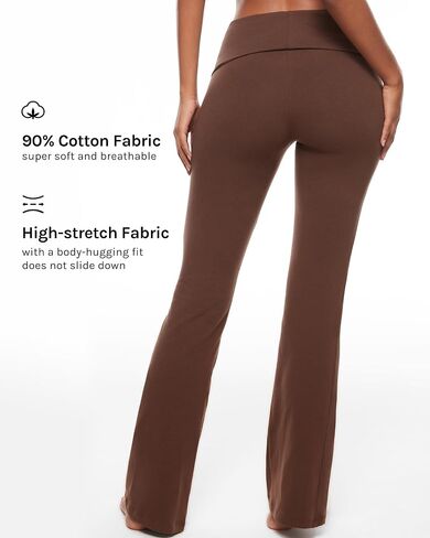 INLYRIC Women's Flared Leggings Fold Over Cotton Yoga Pants Y2K Pajama Lounge Bell Bottom 30 inches in Kuwait