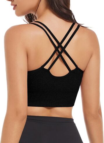 حمالة صدر رياضية مبطنة من FelFory Criss Cross Longline، حمالة صدر رياضية مبطنة، ملابس علوية للتمرين للنساء، حمالة صدر رياضية للنساء، قمصان اليوغا in Saudi Arabia