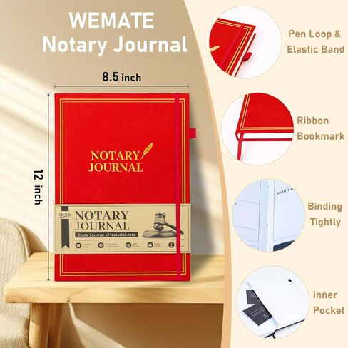WEMATE Notary Journal Log Book with 480 Record Entries, 12″x8.5″ Hardcover Notary Book - 120gsm Thick Paper, Notary Supplies with 160 Numbered Pages, Large Capacity for Notarial Records (Black) in Kuwait
