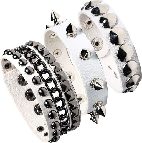 Eigso 3 Pcs Leather Punk Bracelets for Men Women of Rock Rivet Wrap Retro Spike Bracelet Adjustable in Saudi Arabia