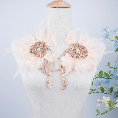 Handmade Beaded Rhinestone Appliques Sew on Crystal Flower Lace Patch Vivid Feather Patch, Multi-Color Pairs for DIY Clothing, Wedding Dress, and Home Decoration (Green) in Saudi Arabia