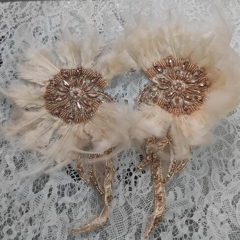 Handmade Beaded Rhinestone Appliques Sew on Crystal Flower Lace Patch Vivid Feather Patch, Multi-Color Pairs for DIY Clothing, Wedding Dress, and Home Decoration (Green) in Saudi Arabia