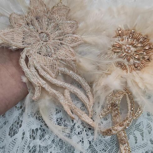Handmade Beaded Rhinestone Appliques Sew on Crystal Flower Lace Patch Vivid Feather Patch, Multi-Color Pairs for DIY Clothing, Wedding Dress, and Home Decoration (Green) in Saudi Arabia