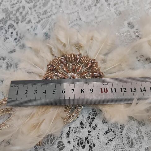 Handmade Beaded Rhinestone Appliques Sew on Crystal Flower Lace Patch Vivid Feather Patch, Multi-Color Pairs for DIY Clothing, Wedding Dress, and Home Decoration (Green) in Saudi Arabia