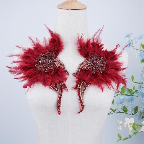 Handmade Beaded Rhinestone Appliques Sew on Crystal Flower Lace Patch Vivid Feather Patch, Multi-Color Pairs for DIY Clothing, Wedding Dress, and Home Decoration (Green) in Saudi Arabia