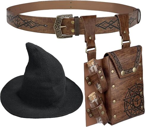 HiiFeuer Medieval Faux Leather Alchemy Set, Witch Pointed Hat for Women, Fantasy Wizard Belt with Potion Vials Waist Pouch in Saudi Arabia