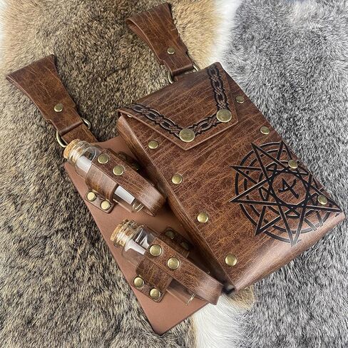 HiiFeuer Medieval Faux Leather Alchemy Set, Witch Pointed Hat for Women, Fantasy Wizard Belt with Potion Vials Waist Pouch in Saudi Arabia