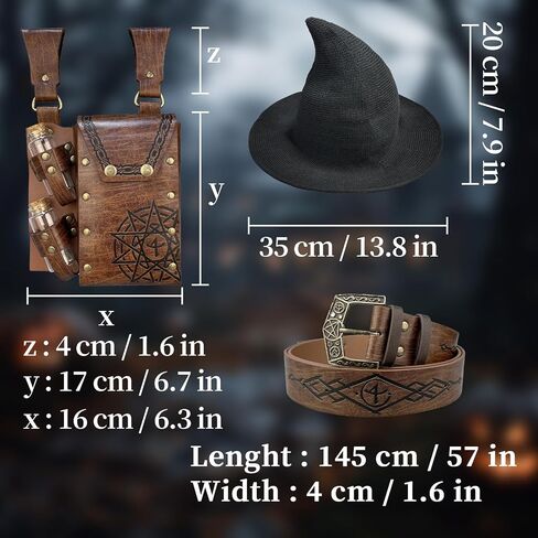 HiiFeuer Medieval Faux Leather Alchemy Set, Witch Pointed Hat for Women, Fantasy Wizard Belt with Potion Vials Waist Pouch in Saudi Arabia