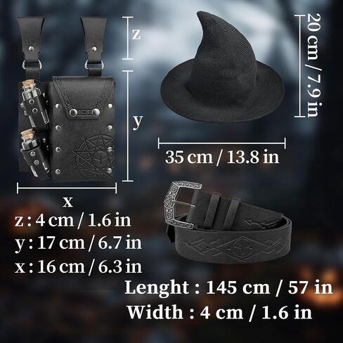 HiiFeuer Medieval Faux Leather Alchemy Set, Witch Pointed Hat for Women, Fantasy Wizard Belt with Potion Vials Waist Pouch in Saudi Arabia