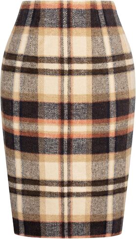Kate Kasin Womens Wool Plaid Pencil Skirt High Waist Slit Stretchy Bodycon Fall Winter Knee Length Midi Skirt in Saudi Arabia