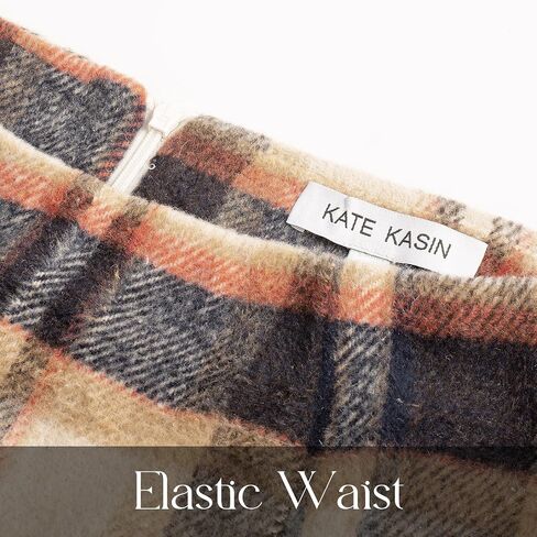 Kate Kasin Womens Wool Plaid Pencil Skirt High Waist Slit Stretchy Bodycon Fall Winter Knee Length Midi Skirt in Saudi Arabia