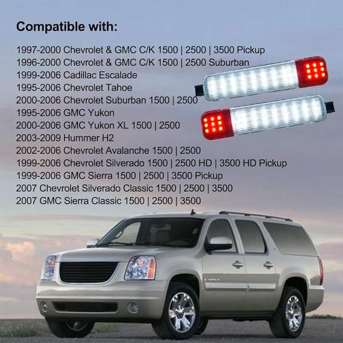 أضواء لوحة الباب متوافقة مع أضواء لوحة الباب Chevy GMC C/K مصابيح المجاملة Silverado/Sierra 1500 3500 2500 HD Yukon XL 1500 2500 أضواء تحذير الباب (OEM: 15021517 15021518) (الذيل الأحمر) in Kuwait
