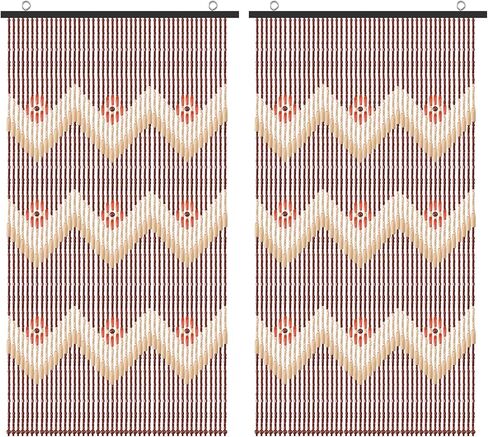 ANMINY Natural Wood Bamboo Beaded Curtain Wooden Hanging Room Divider Decorative Handmade Door Bead String Curtains Wall Panel Blinds for Doorway Restaurant Home Decor 35" by 76" - Wave Flower in Saudi Arabia