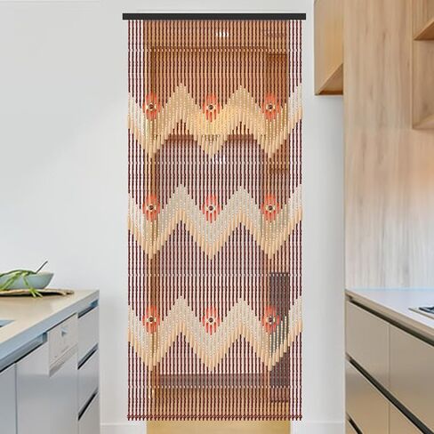 ANMINY Natural Wood Bamboo Beaded Curtain Wooden Hanging Room Divider Decorative Handmade Door Bead String Curtains Wall Panel Blinds for Doorway Restaurant Home Decor 35" by 76" - Wave Flower in Saudi Arabia