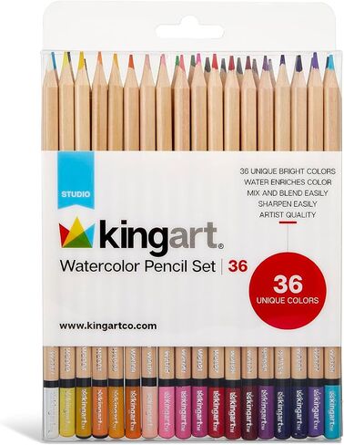 KINGART 313-36 Artist Quality 36 Ct. Watercolor Pencil Set, 36 Unique Highly Pigmented Colors, Pre-Sharpened, Use Wet or Dry for Drawing, Painting & Mixed Media, For Professional to Beginner/Student in Saudi Arabia