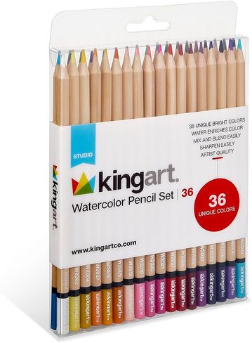 KINGART 313-36 Artist Quality 36 Ct. Watercolor Pencil Set, 36 Unique Highly Pigmented Colors, Pre-Sharpened, Use Wet or Dry for Drawing, Painting & Mixed Media, For Professional to Beginner/Student in Saudi Arabia