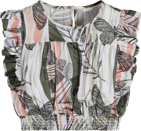GUESS girls Soft Woven Poplin All Over Print Ruffle Sleeve Elastic Waistband Top Shirt in Saudi Arabia