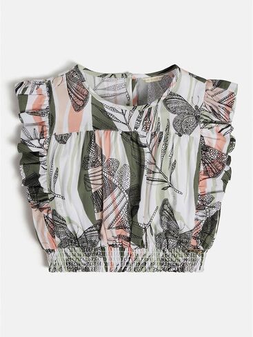 GUESS girls Soft Woven Poplin All Over Print Ruffle Sleeve Elastic Waistband Top Shirt in Saudi Arabia