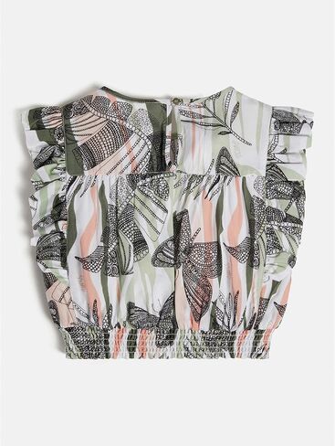 GUESS girls Soft Woven Poplin All Over Print Ruffle Sleeve Elastic Waistband Top Shirt in Saudi Arabia