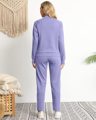 Women's Tracksuit 2 Piece Outfits Zip Striped Sportswear Long Sleeve Jogger Suits for Women with Pockets in Kuwait