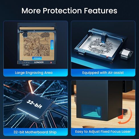 آلة النقش بالليزر B1 الأطول، آلة النقش بالليزر بقدرة 24 وات بمساعدة الهواء، آلة النقش بالليزر بدقة 120 وات DIY، آلة CNC للخشب والمعادن والأكريليك والجلود، إلخ. in Kuwait