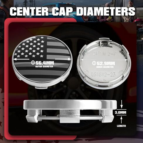 83MM 3.25 Inch Wheel Center Caps Rim Wheel Center Hub Caps, Pack of 4 Gloss Black with American Flag in Kuwait