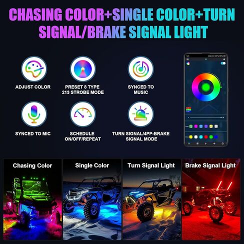 أضواء الصخور LED - التحكم في RGB عبر التطبيق، مقاومة للماء IP68، وظيفة الضوء/الفرامل 12 فولت، أضواء تحت الوهج لـ UTV، ATV - 4 كبسولات in Kuwait