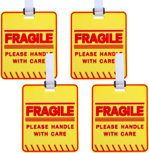 2 Pcs Fragile Luggage Tags for Baggage Bright Double Side Travel Bag Tag for Women Men Suitcases Carry-on Handbag – 5 x 4 Inches Big and Bright Size - Easy to Spot in Saudi Arabia