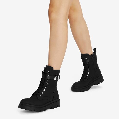 DREAM PAIRS Women's Sdab2209w-n Chelsea Platform Combat Boots Lace Up Lug Sole Buckle Ankle Booties Shoes, Size 6, White in Saudi Arabia